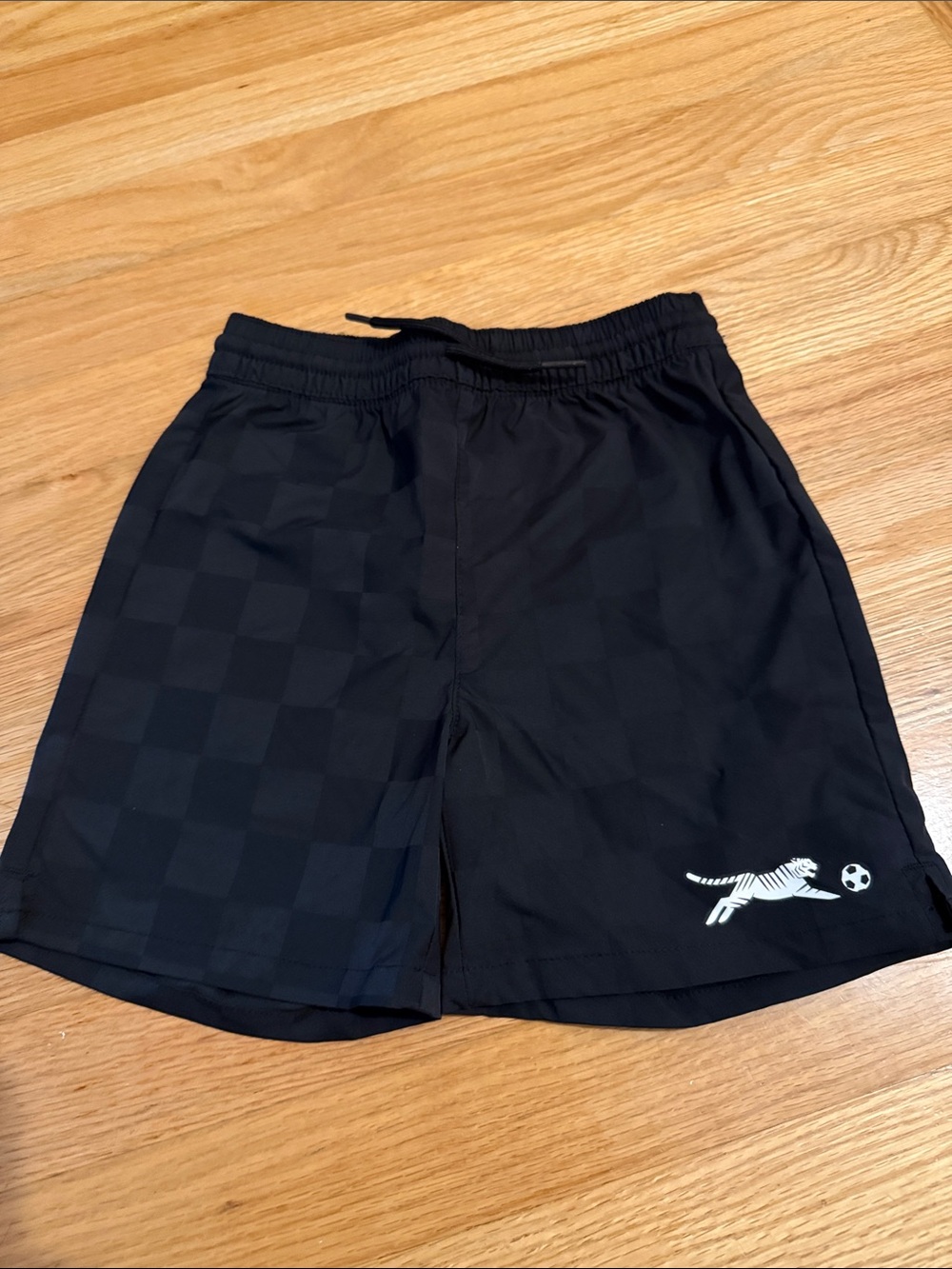 Old Navy Black Checkerboard Athletic Shorts with Tiger Logo